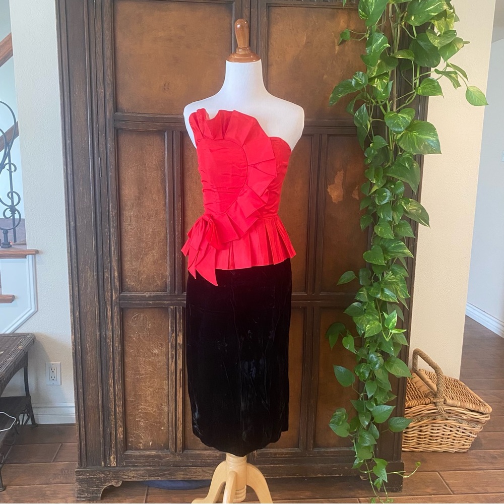 Vintage red and black velvet cocktail dress